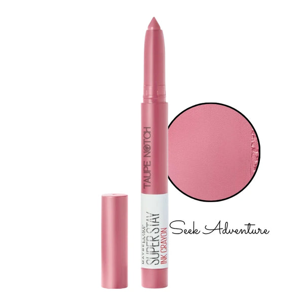 Matte lip crayon lipstick in soft pink tone with color swatch