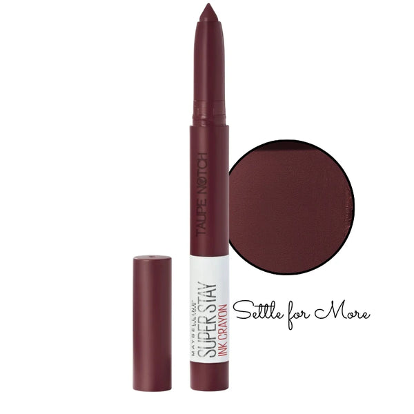 Matte lip crayon lipstick in deep berry brown tone with color swatch
