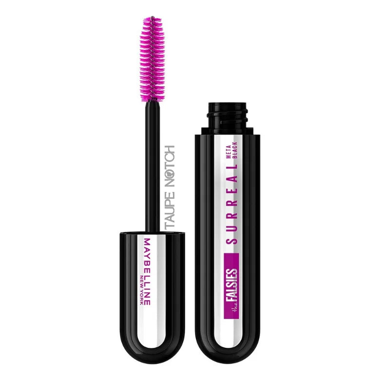 Black extension mascara with pink-purple bristle wand and black tube pack