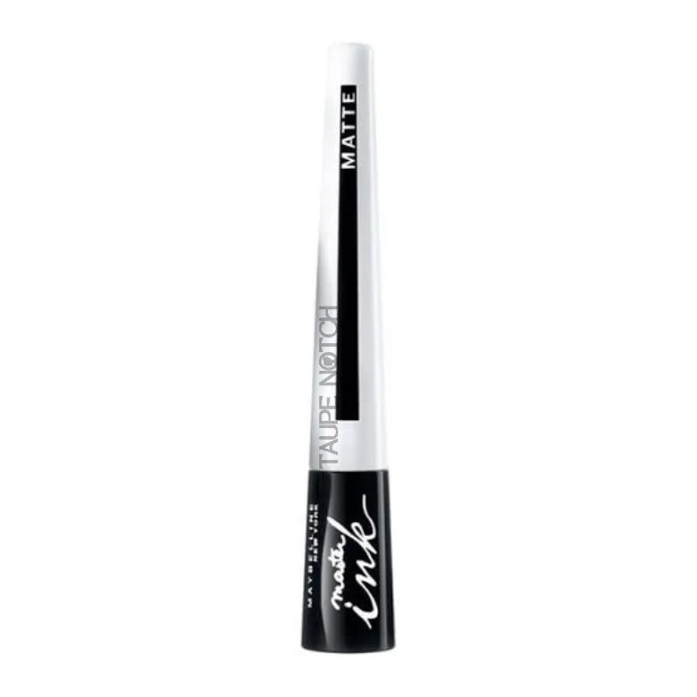 Matte liquid eyeliner pen with black ink, white body and black cap