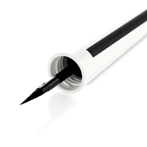 Black liquid eyeliner applicator tip with open bottle spout