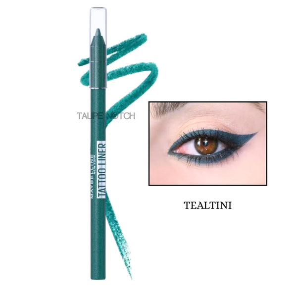 Longwear waterproof gel eyeliner pencil in Tealtini; teal-green pencil and teal swatch.