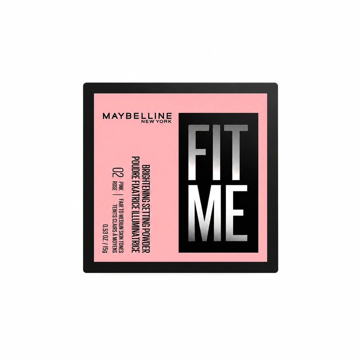 Maybelline loose finishing powder, black and pink box packaging