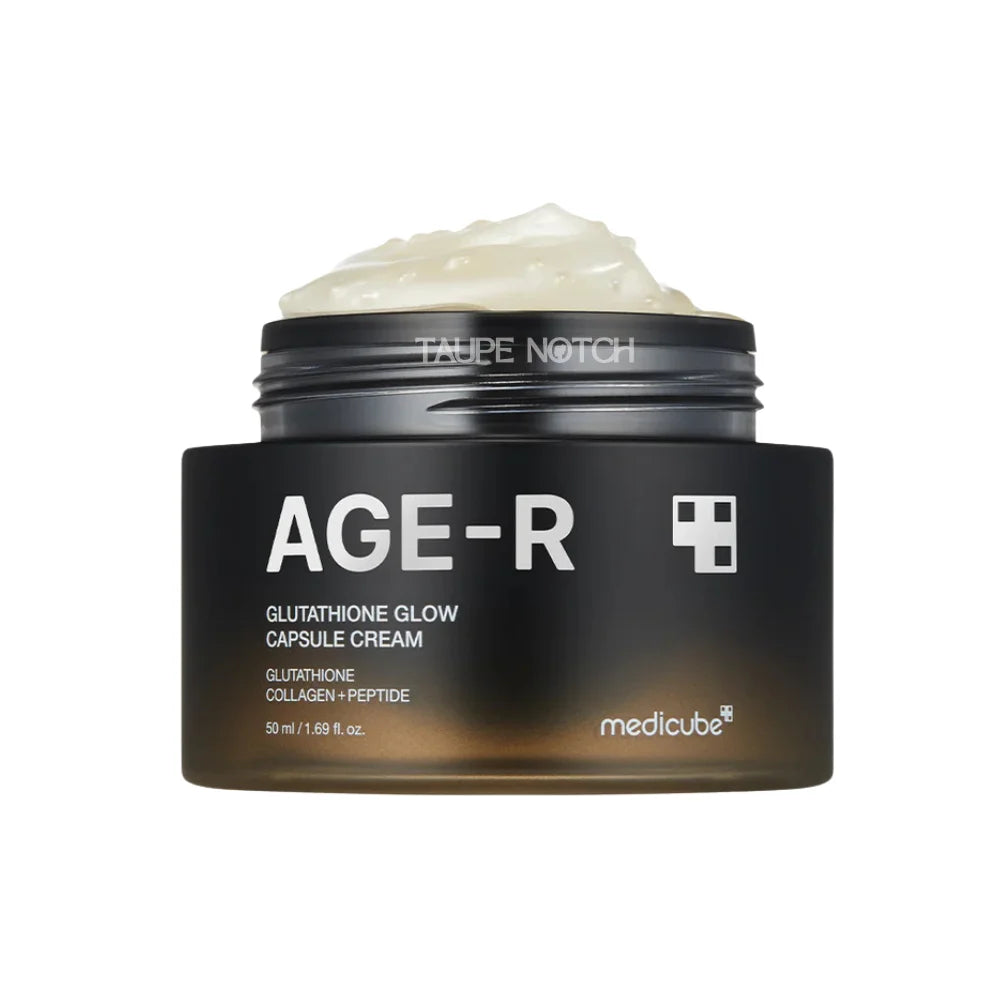 Medicube AGE-R capsule cream jar with black lid and pale cream inside