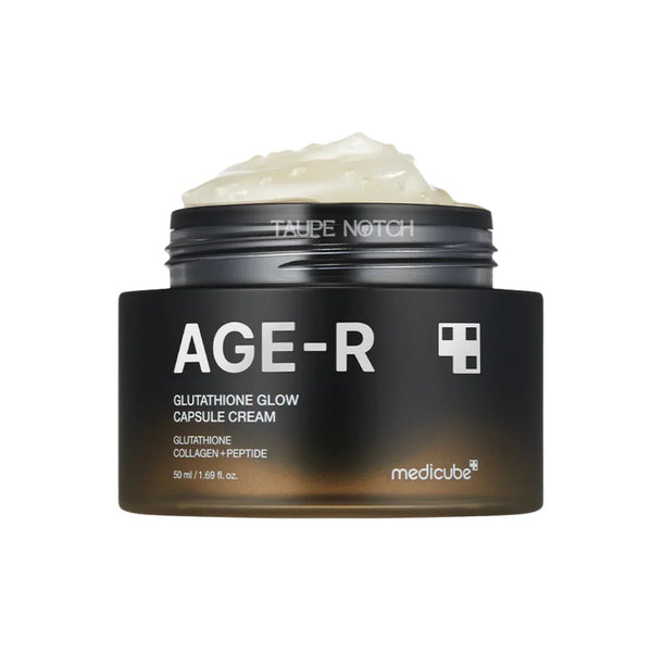Medicube AGE-R capsule cream jar with black lid and pale cream inside