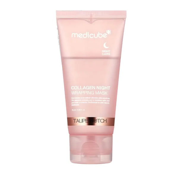 Medicube Collagen Night Wrapping Mask tube, pink plastic squeeze tube, 75 ml
