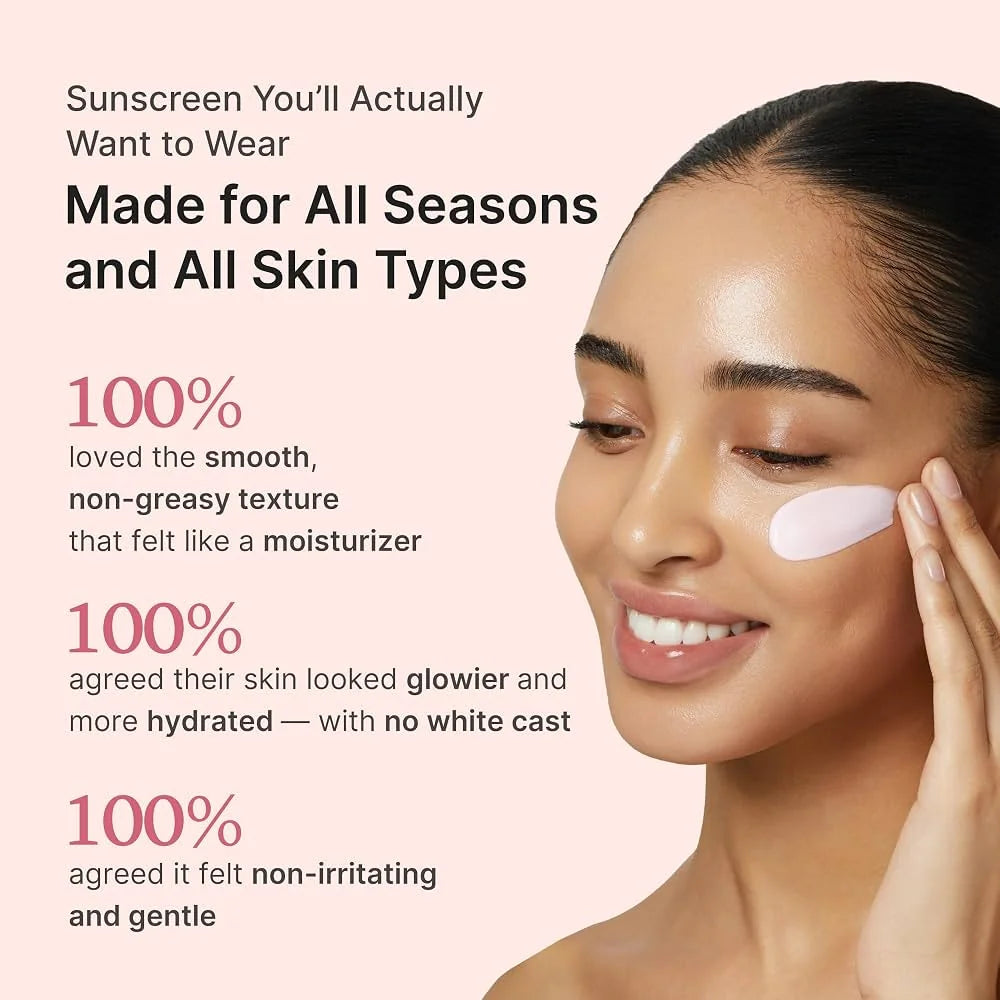 Medicube Collagen Glow Sun Cream 50 ml A girl applying on cheek