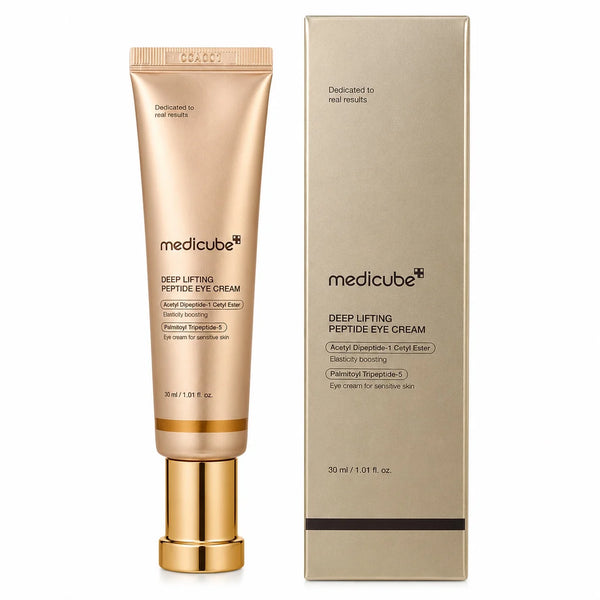 Medicube deep lifting peptide eye cream tube and retail box, 30 ml