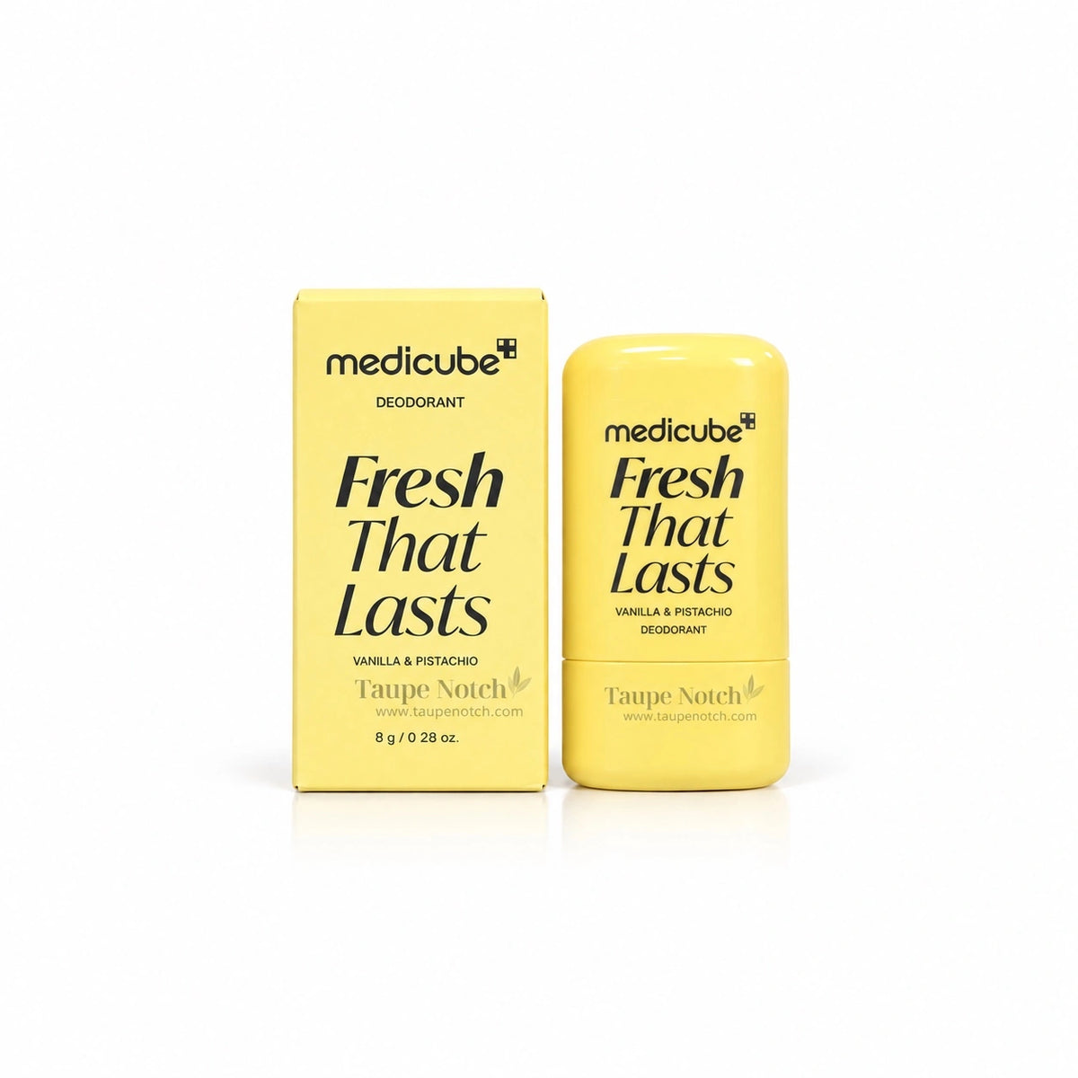 Medicube deodorant set: Fresh That Lasts vanilla & pistachio, yellow box and stick