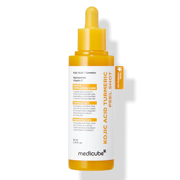 Kojic acid turmeric peel shot serum bottle, 80ml, yellow dropper and label