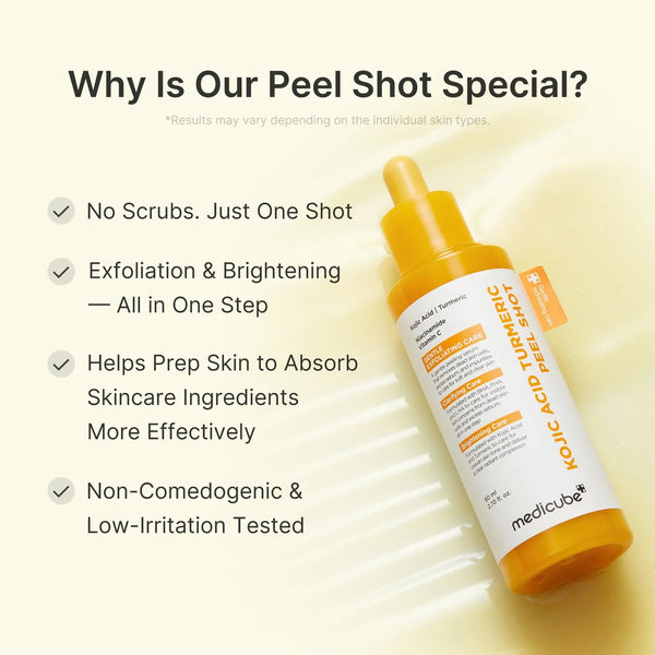 Medicube peel shot serum bottle with dropper, yellow label, 80ml