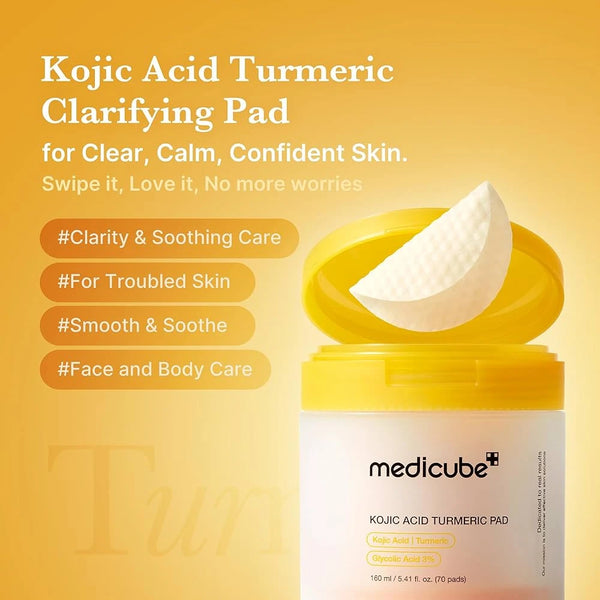 Kojic acid turmeric clarifying toner pad jar with an open pad