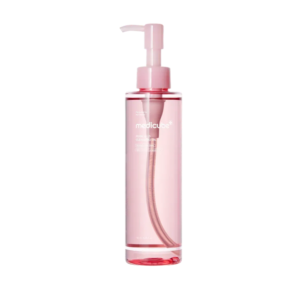 Medicube PDRN mild cleansing oil pump bottle, pink liquid, 195 ml