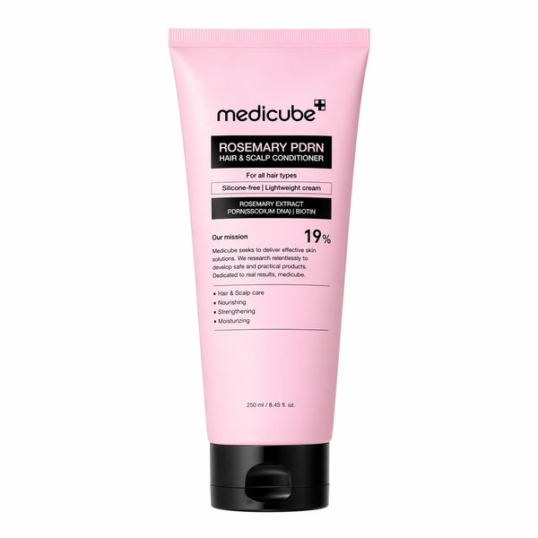 Medicube Rosemary PDRN hair & scalp conditioner tube, pink with black cap, 250 ml