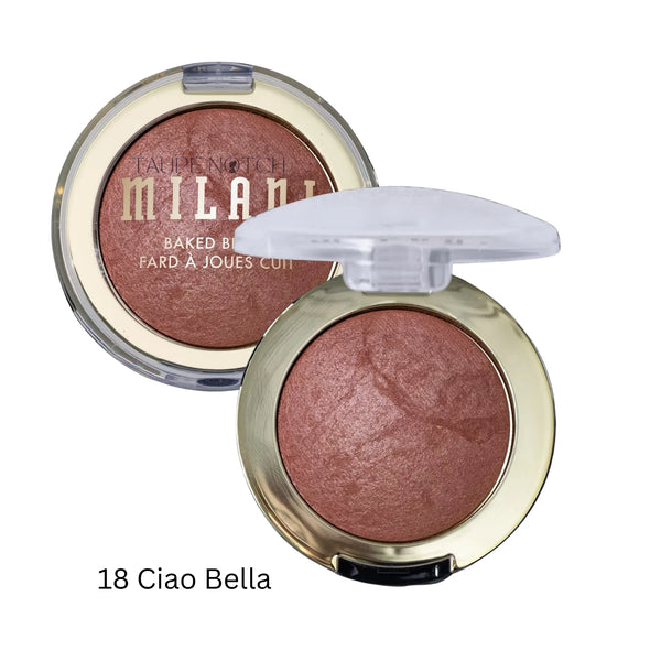 Milani Baked Blush compact, shade 18 Ciao Bella, rosy brown pressed powder