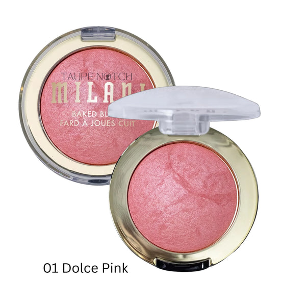 Milani Baked Blush compact, shade 01 Dolce Pink, rose-pink pressed powder