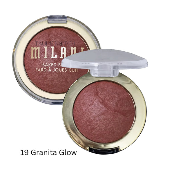 Milani Baked Blush compact, shade 19 Granite Glow, dusty rose-brown pressed powder