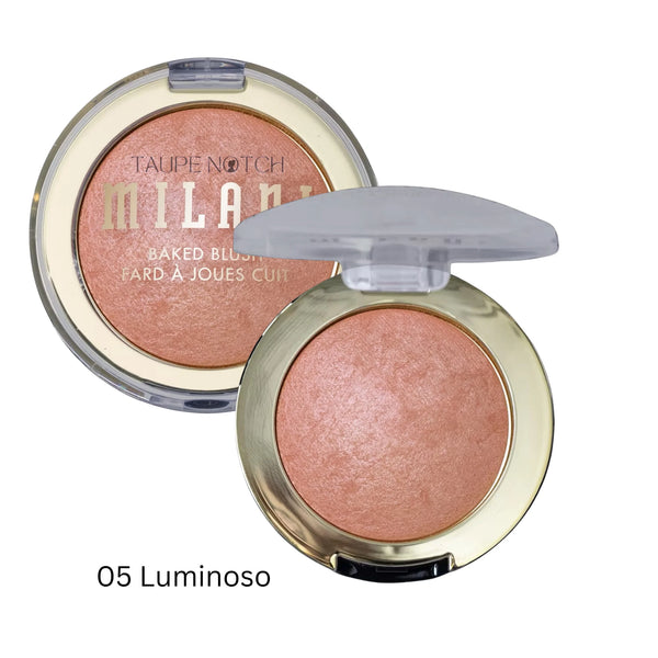 Milani Baked Blush compact, shade 05 Luminoso, peachy rose pressed powder