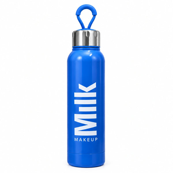 Milk Makeup 650 ml water bottle, blue with metal cap and carry loop