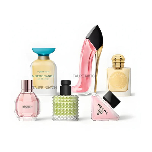 Six mini perfume bottles in Holiday In Bloom fragrance minis set, assorted colors
