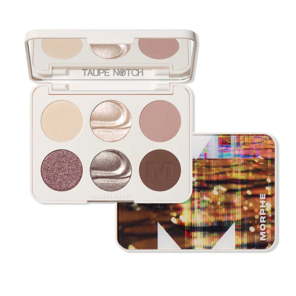 Morphe ChromaPlus 6-pan eyeshadow palette showing 6 visible shades in Rich Glitch