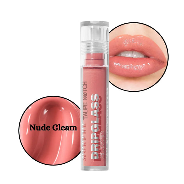 High-shine lip gloss in sheer nude rosy pink with glossy glazed shine