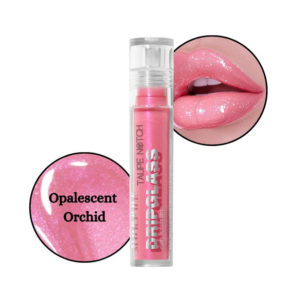 High-shine lip gloss in soft opalescent orchid pink with shimmering gloss