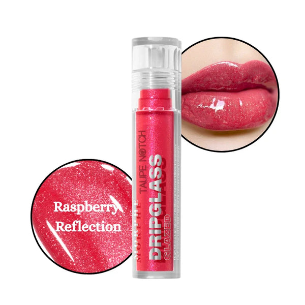 High-shine lip gloss in bright raspberry pink with sparkly glazed shine