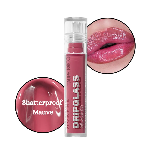 High-shine lip gloss in shimmery mauve rose with wet-look shine