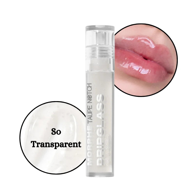 High-shine lip gloss in clear, transparent gel with glossy wet shine