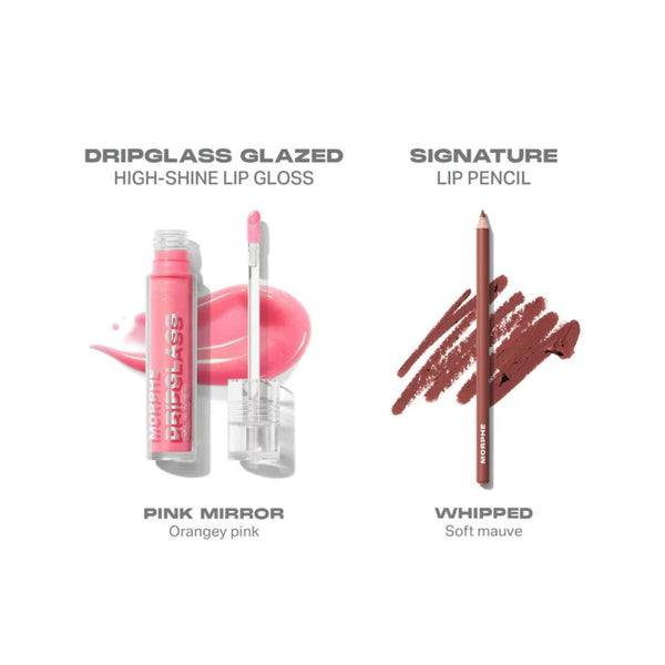 Pink lip gloss and mauve lip pencil with swatch and applicator