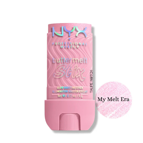 NYX Buttermelt Glaze Highlighter stick in My Melt Era, rosy pink shimmer