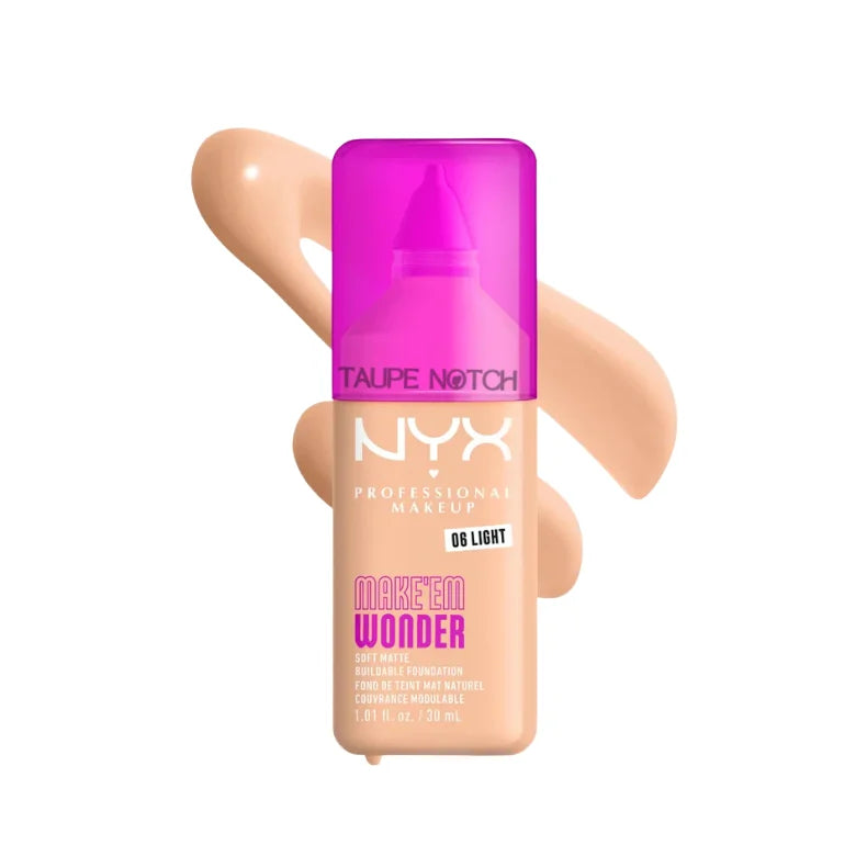NYX Professional Makeup Make Em Wonder Soft Matte Buildable Foundation in 06 Light with texture swatch