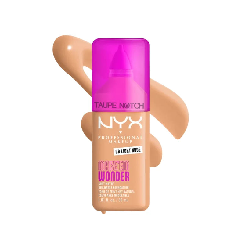 NYX Professional Makeup Make Em Wonder Soft Matte Buildable Foundation in 09 Light Nude with texture swatch