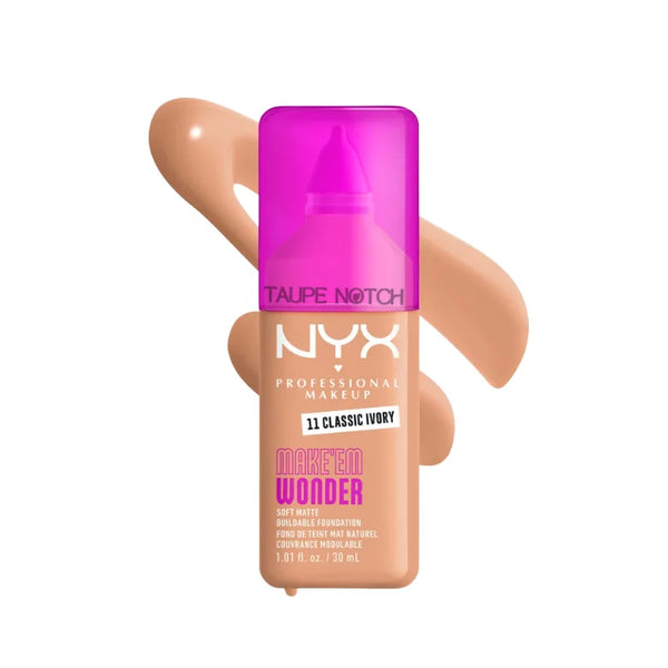 NYX Make 'Em Wonder 24H soft matte foundation bottle, shade 11 Classic Ivory