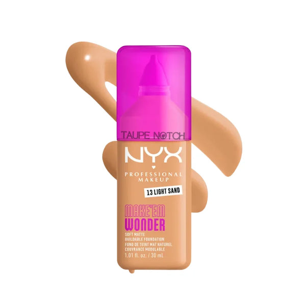 NYX Make 'Em Wonder 24H soft matte foundation bottle, shade 13 Light Sand