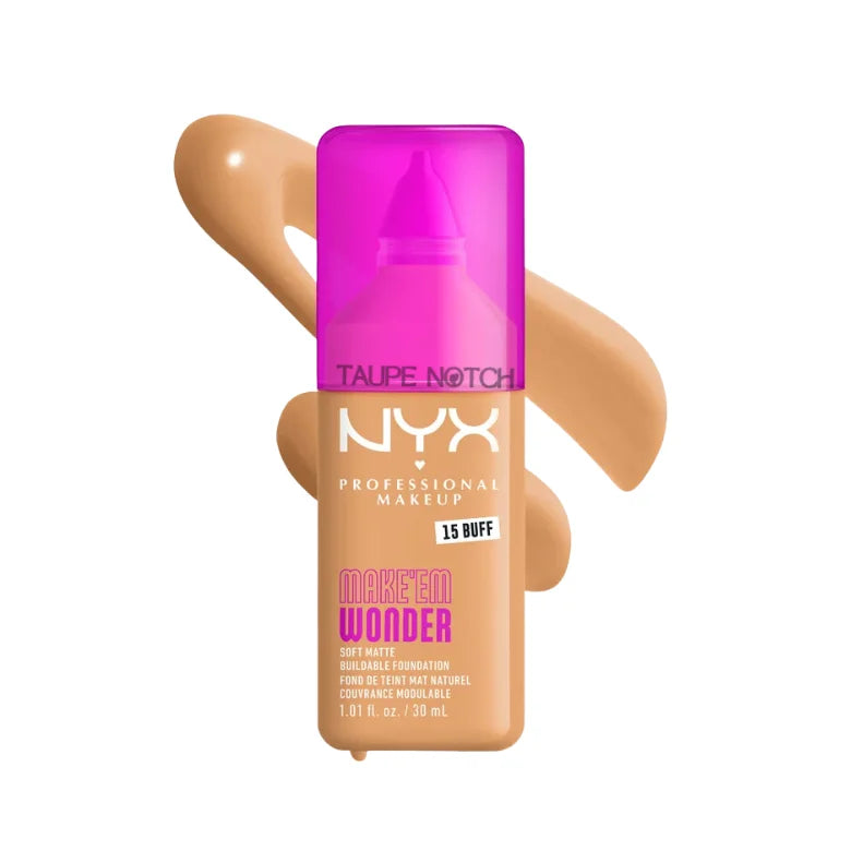 NYX Professional Makeup Make Em Wonder Soft Matte Buildable Foundation in 15 Buff golden medium shade with texture swatch