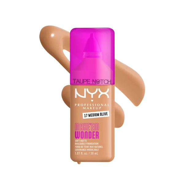 NYX Make 'Em Wonder soft matte foundation bottle, Medium Olive shade