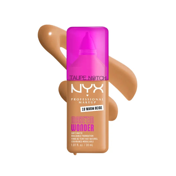 NYX Make 'Em Wonder soft matte foundation bottle, Warm Beige shade