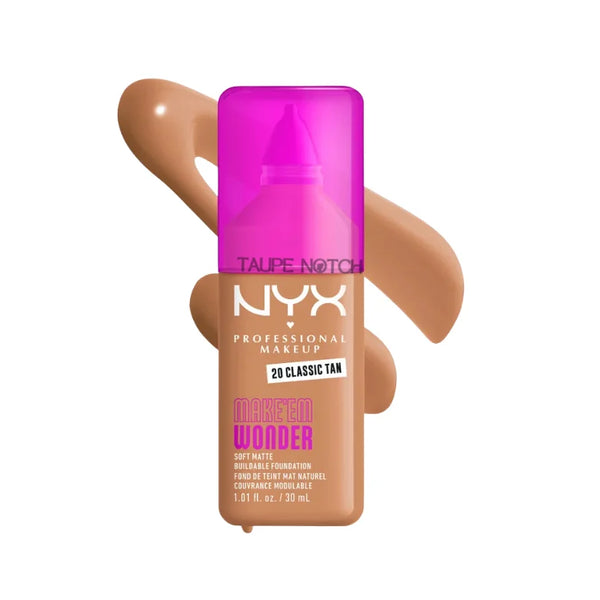 NYX Make 'Em Wonder soft matte foundation bottle, Classic Tan shade