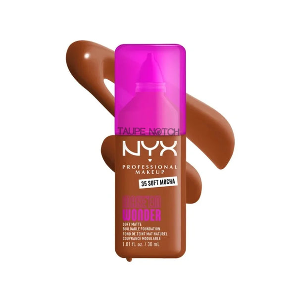 NYX Make 'Em Wonder soft matte foundation bottle, Soft Mocha shade