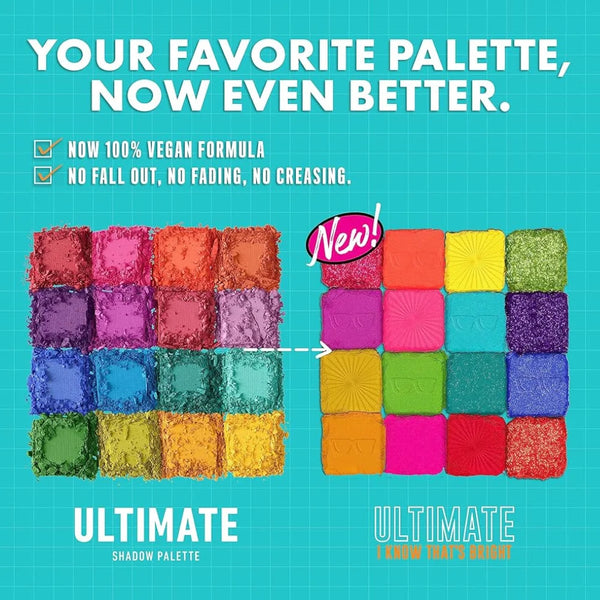 NYX Ultimate eyeshadow palette with bright swatched shade grid