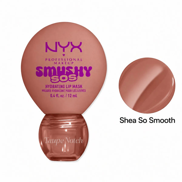 Hydrating lip mask in Shea So Smooth, taupe-brown jar with rounded cap shown.