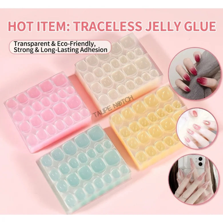 Assorted colored nail sticker sheets with jelly glue dots and press-on nail tips