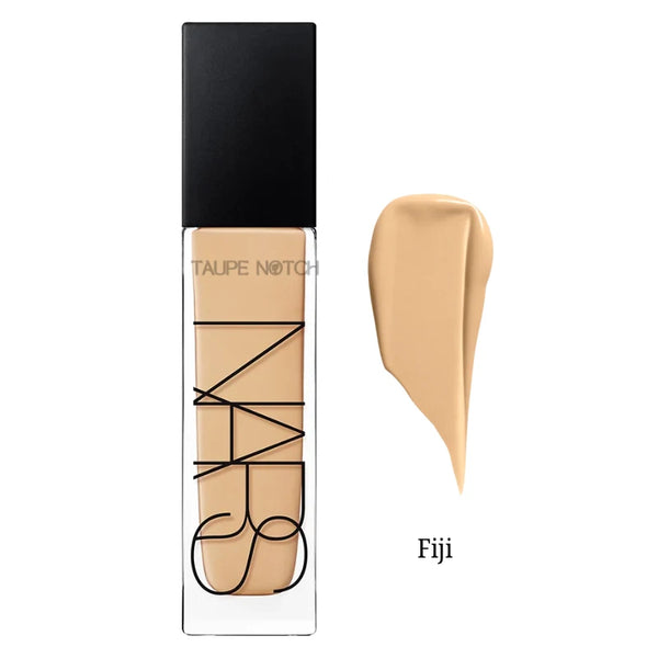 NARS Natural Radiant foundation bottle and Fiji cream swatch
