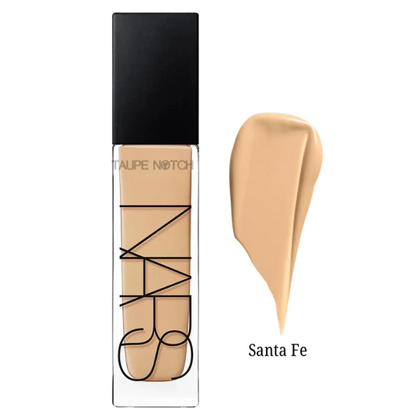 NARS Natural Radiant foundation bottle and Santa Fe cream swatch