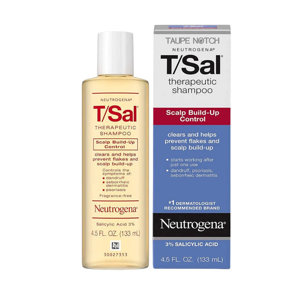 Neutrogena T/Sal therapeutic dandruff shampoo bottle and box, 3% salicylic acid.