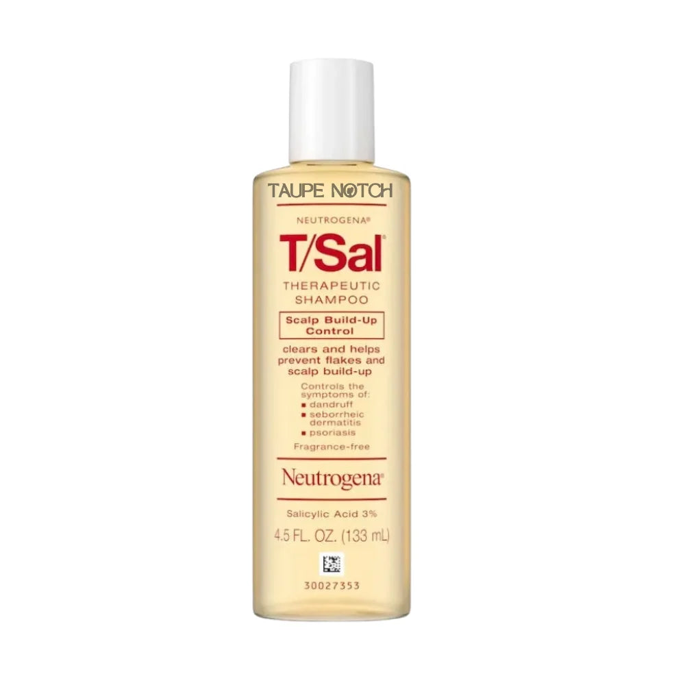 Neutrogena T/Sal therapeutic shampoo bottle, beige with white cap