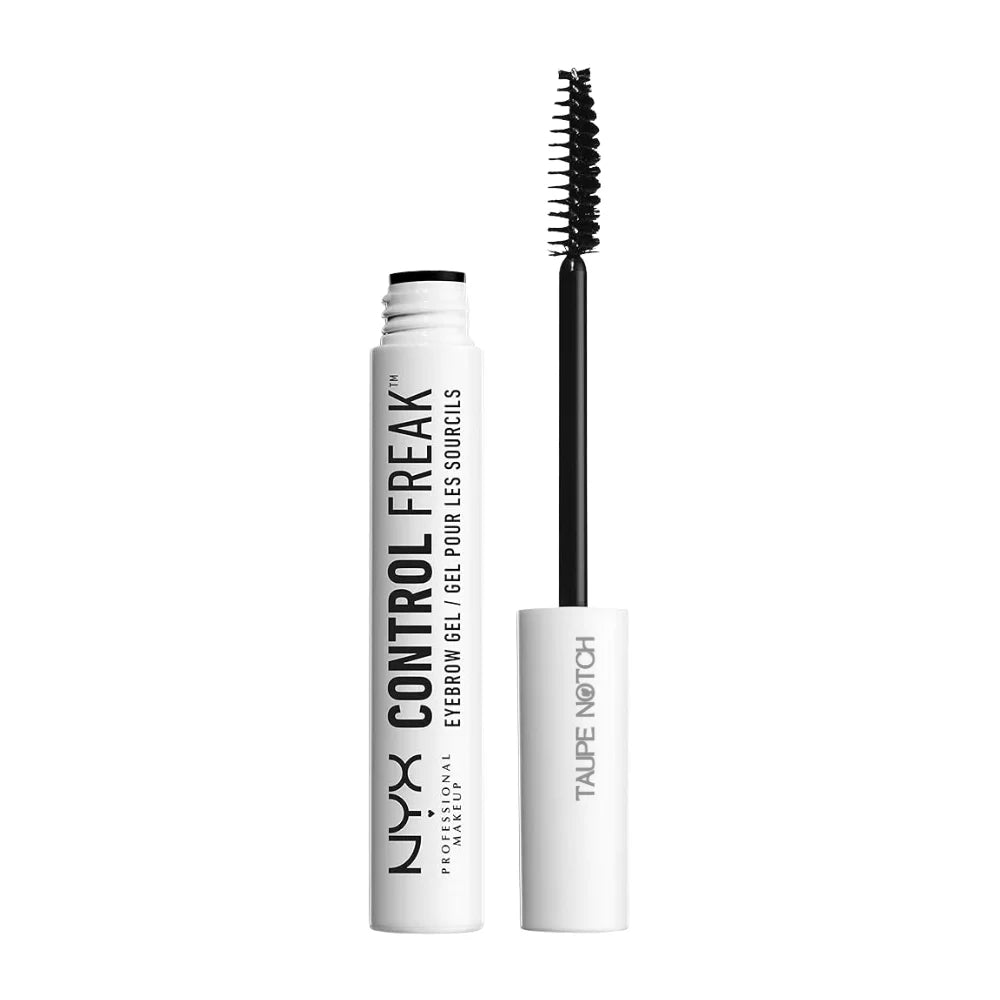 Clear eyebrow gel with spoolie applicator, shown with tube and wand
