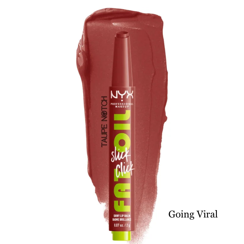 NYX lip balm with shimmery muted red tone in a squeeze tube